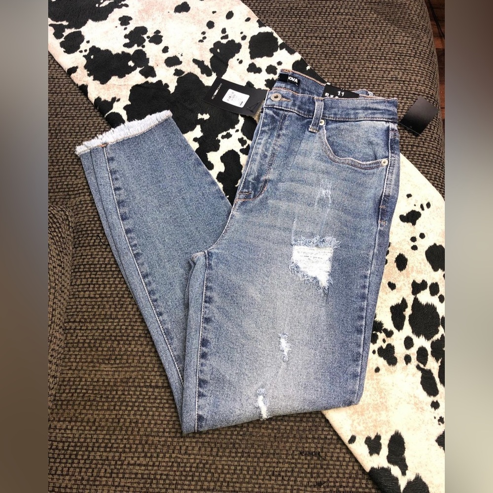Light blue distress skinny jeans